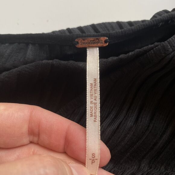 Free People Dress Size Small Mini Black Can't Help It Pleated Bell Sleeve Flowy - Picture 7 of 9